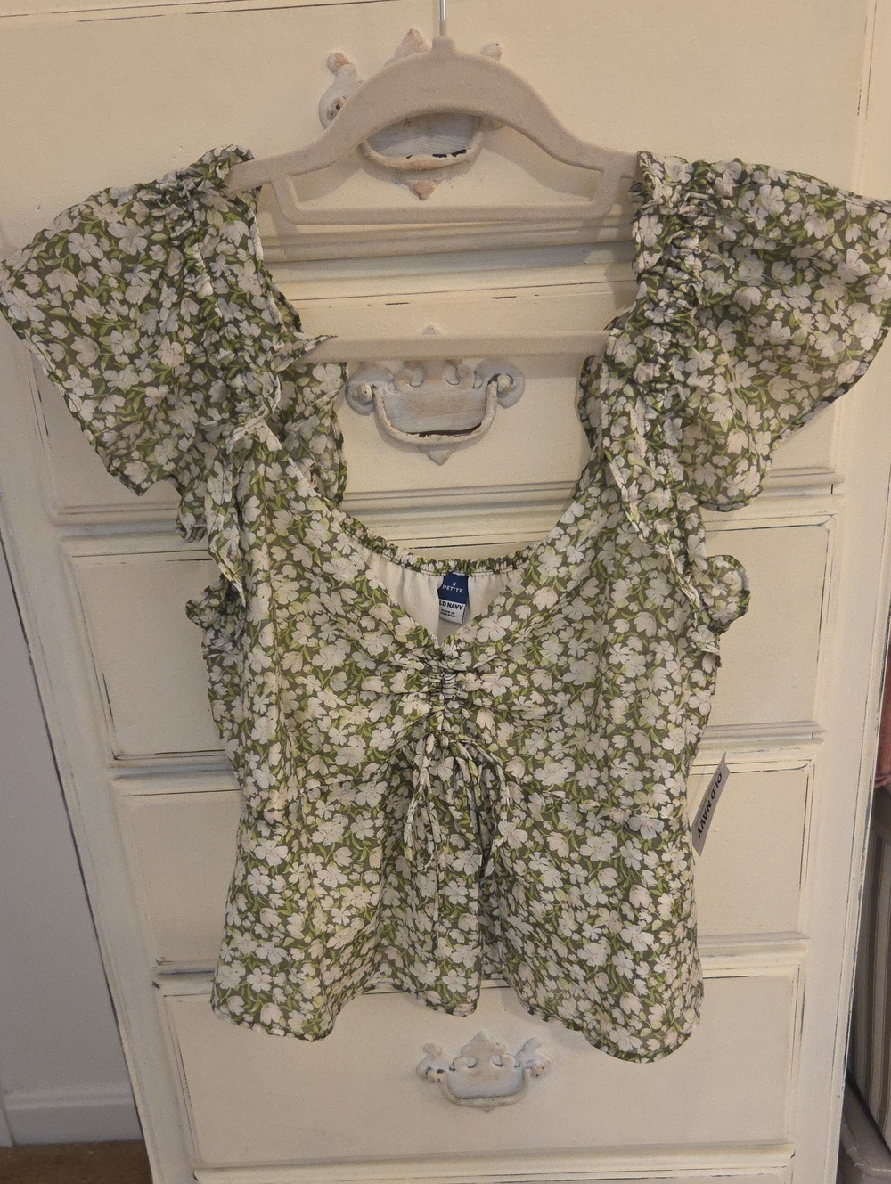 Old Navy Floral Tie-Front Green and White Womens Top